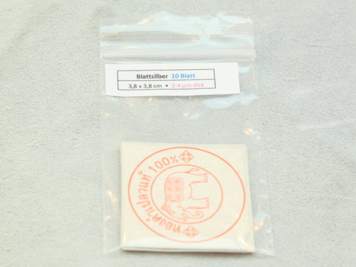 10 X Blattsilber 3,8 x 3,8 cm, 2-4 µm Dicke 3,70 € - zum Schließen ins Bild klicken
